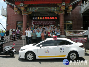 市府補助東湖守望相助隊巡邏車和機車舉行交車儀式。 林重鎣攝