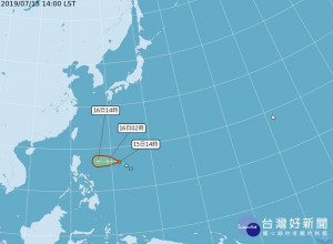 位於菲律賓附近熱帶擾動「98W」，15日早上已被升格成熱帶性低氣壓。（圖／中央氣象局）