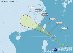 中央氣象局已於今（23）日下午14時30分發布輕度颱風白鹿的陸上颱風警報，警戒範圍包括台東、屏東及恆春半島。（圖／中央氣象局）