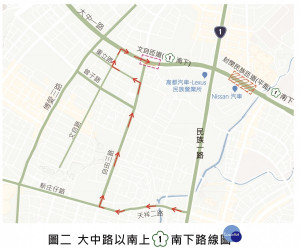 上圖為大中路以南上國1南下路線圖。