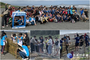 百餘國小師生共同搭建海岸堆砂防風籬。（圖／羅東林管處提供）