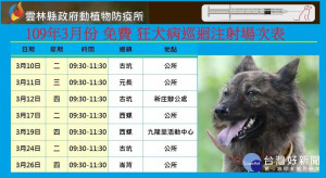 雲縣毛孩福利　免費狂犬病疫苗注射活動3月開跑（圖／雲林縣政府）