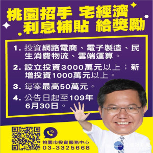 為振興經濟環境，桃園市政府祭出利息補貼獎勵向「宅經濟」招手。