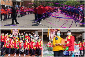 復興女籃勇奪JHBL總冠軍榮歸獲得師生熱烈歡迎，縣長林姿妙頒發獎勵金祝賀及鼓勵。（圖／宜蘭縣政府提供）