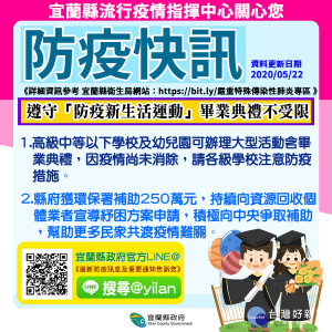 落實防疫新生活運動，宜縣畢業典禮不受限。（圖∕宜蘭縣衛生局）