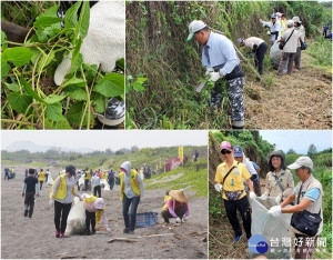 三百位大小朋友到壯圍海邊淨灘、清除小花蔓澤蘭。（圖∕陳木隆攝）