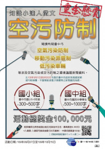 中市重金懸賞「空污防制知識小達人」9/7起收件