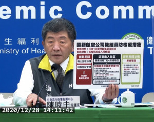 針對航空業機組員近期不遵守武肺防疫措施，釀本土武肺案例重現，中央流行疫情指揮中心與交通部民航局、國籍航空業者討論後，今（28）日宣布推出加強版機組員防疫管控措施，並訂於2021年1月1日正式上路。（圖／衛福部疾管署YouTube）