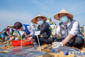 市長與貴賓共同種植西瓜苗