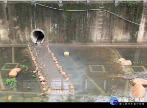 中和區藤寮坑溝疑遭排放灰白色廢水污染，環保局稽查員隨即會同水利局現場工程員聯手查察