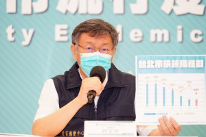 台北市長柯文哲8日在北市疫情記者會中表示，台北市快篩站7日篩檢完成577人，陽性率下降為3.6％，整體陽性率慢慢在下降。（圖／台北市府秘書處媒體事務組）