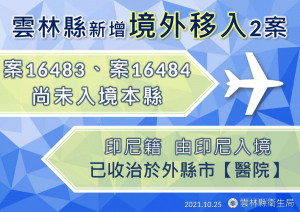 雲林今(25)日新增2例進外移入確診個案/李光揚翻攝