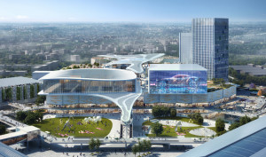 位於台中烏日高鐵站旁、全台單店面積最大的購物商場預計2026年完工。（第一大國際開發股份有限公司提供）