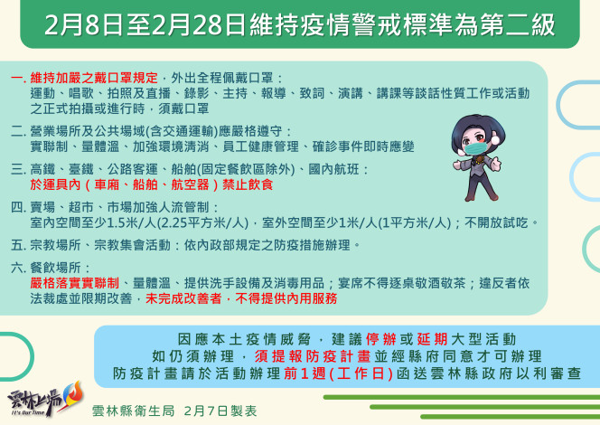 中央疫情指揮中心宣布，2/8至2/28全國維持二級警戒/李光揚翻攝