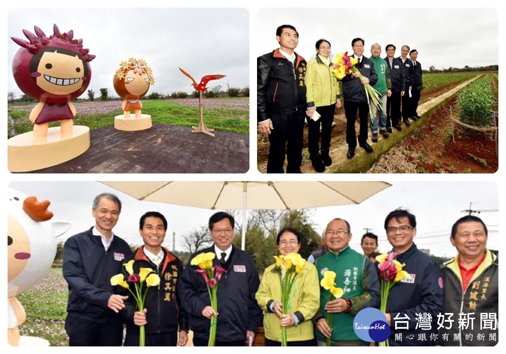 桃園市長鄭文燦前往大園區，現勘「2017桃園彩色海芋季」藝術品裝置進度。