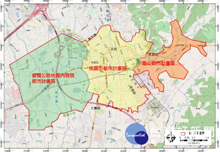 桃園區及龜山區雨水下水道系統檢討規劃範圍。