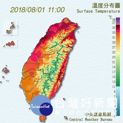 近來連日高溫炎熱，台灣猶如烤番薯（圖／翻攝中央氣象局官網）