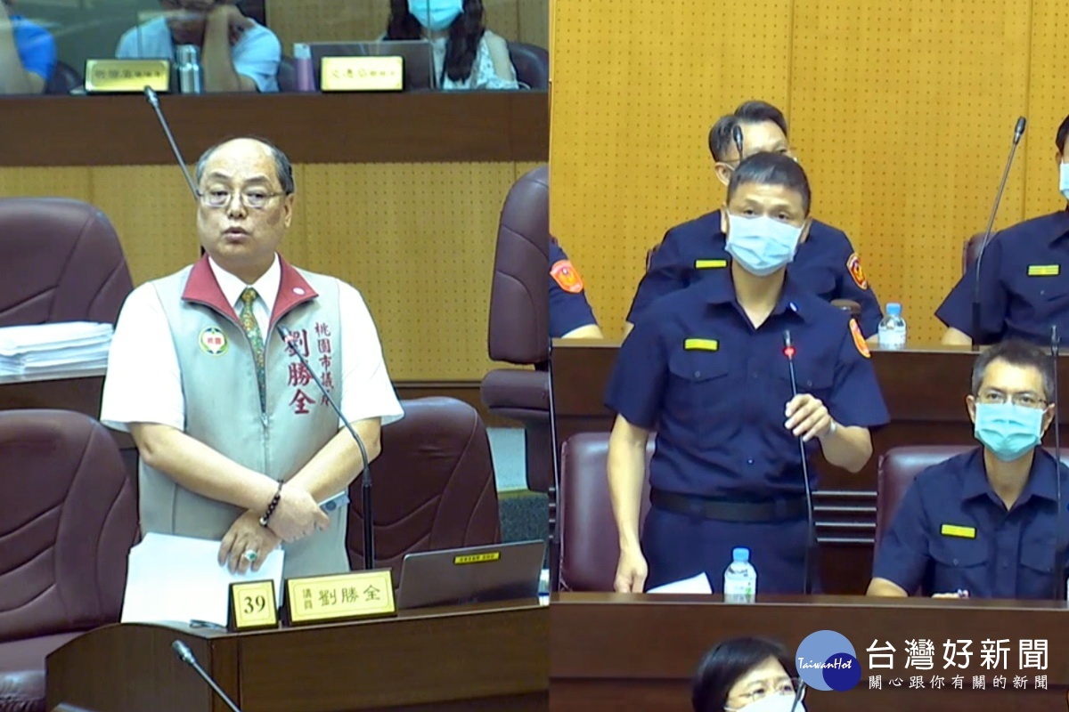 針對警方「天羅地網」監視系統建置，桃園市議員劉勝全於議堂上提出質詢。